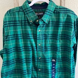 Real Work, flannel, NWOT, Large, long sleeve, button up, non-smoking home.